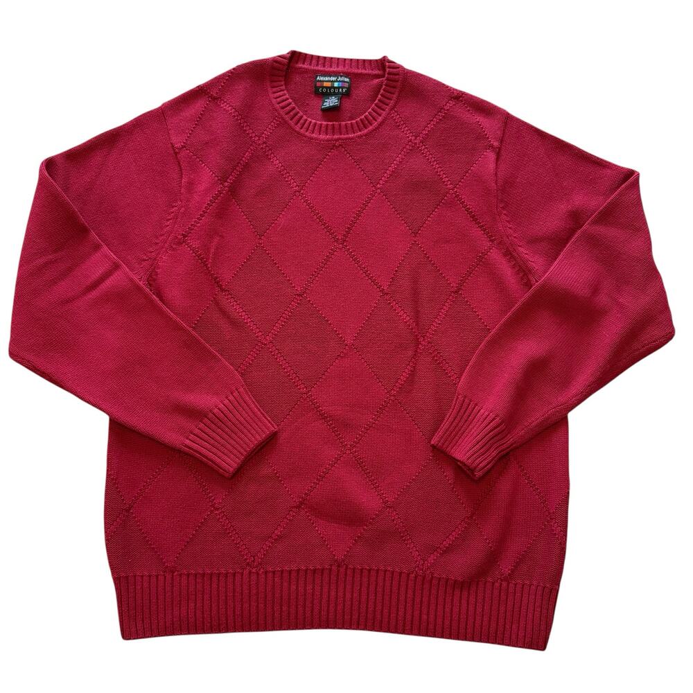 Alexander Julian Colours Red Diamond Argyle Knit Crewneck Sweater Size Large